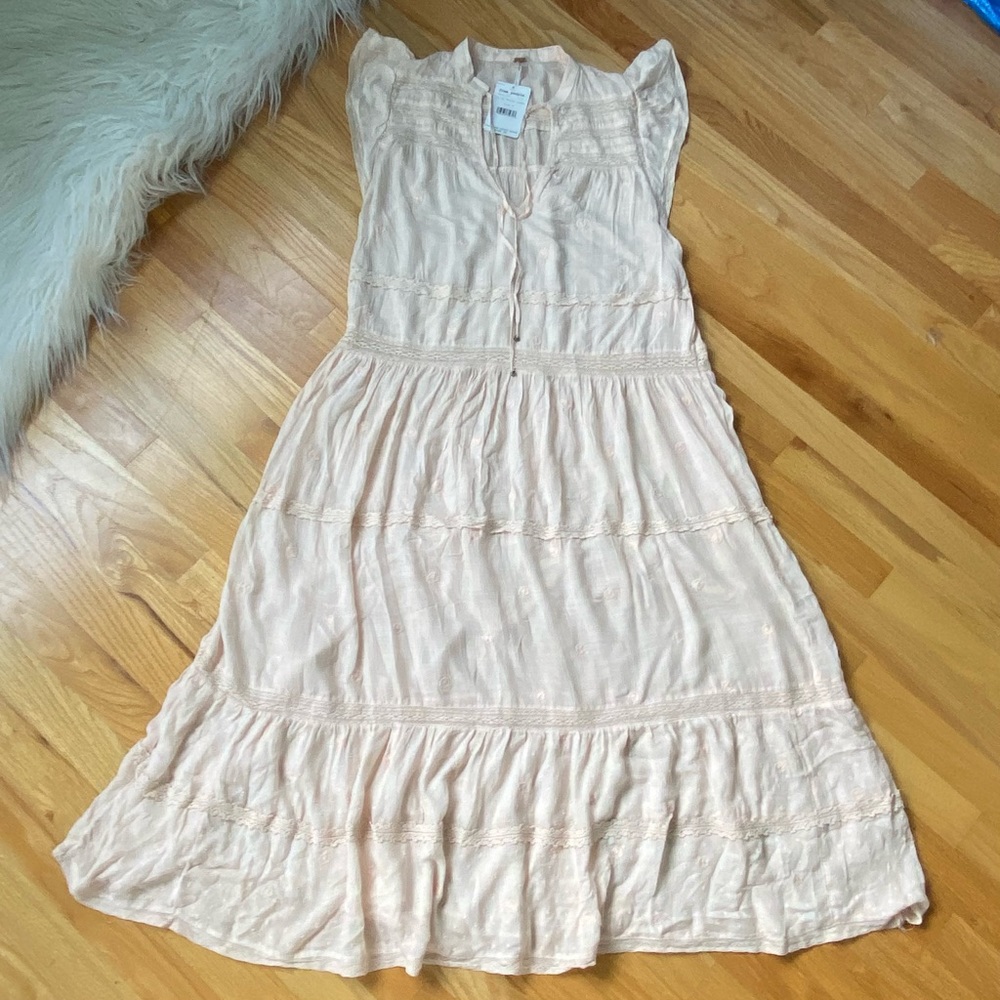 Free People New Midnight Midi Lace Embroidered Dress Light Pink - Picture 5 of 10